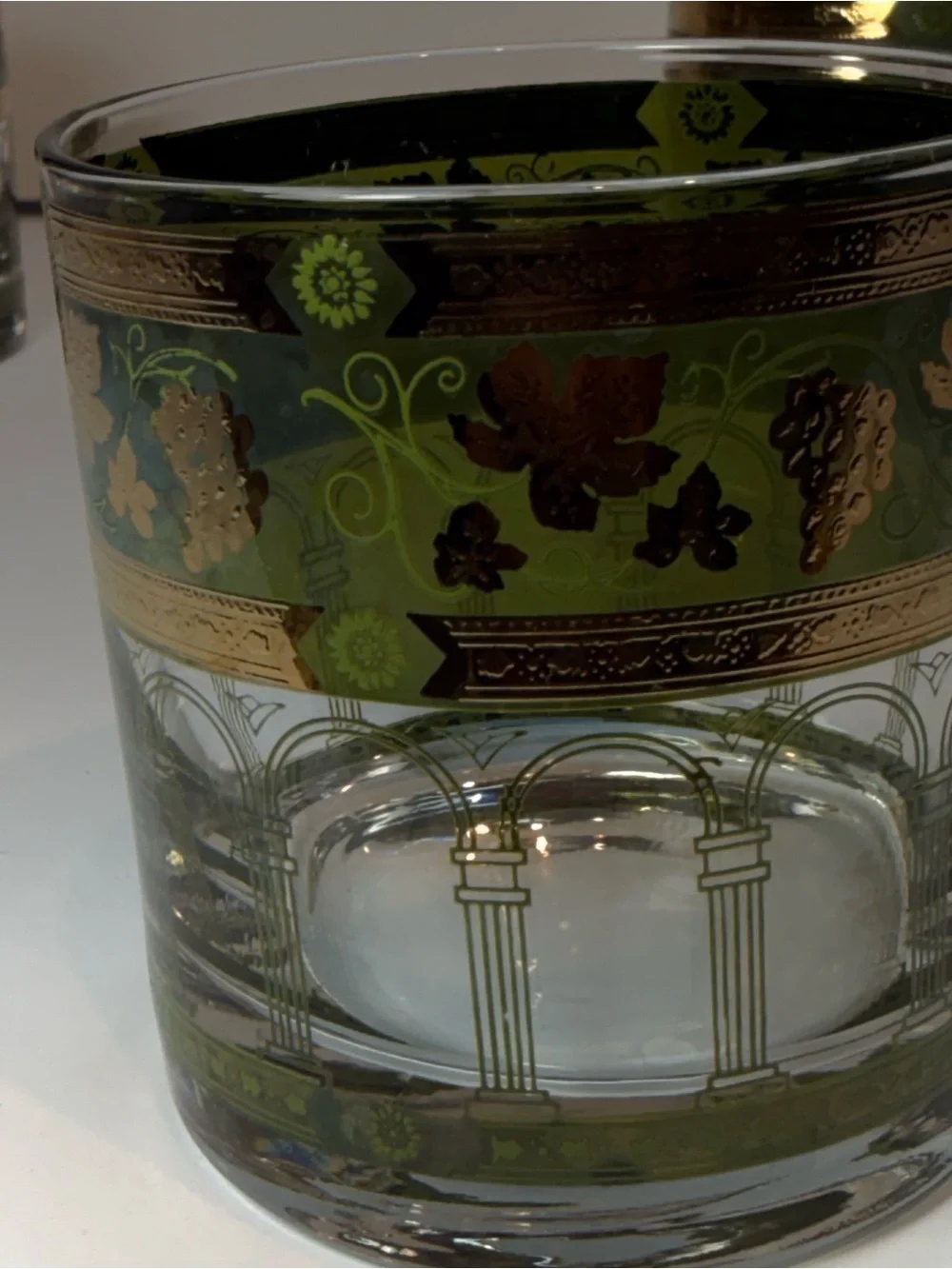 Vintage Green Cera Glass Golden Grapes  Barware Set of 5- MCM